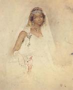 Mariano Fortuny y Marsal Portrait d'une jeune fille marocaine,crayon et aquarelle (mk32) oil painting